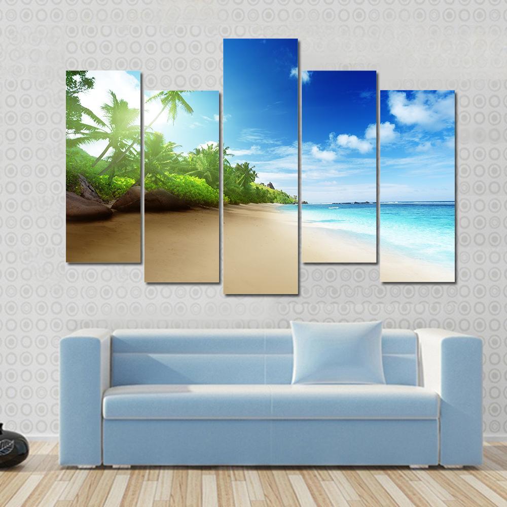 Sunset Time On Mahe Island Canvas Wall Art-5 Pop-Gallery Wrap-47" x 32"-Tiaracle