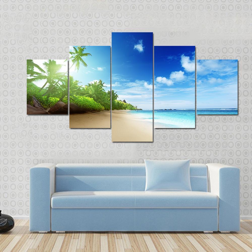 Sunset Time On Mahe Island Canvas Wall Art-5 Star-Gallery Wrap-62" x 32"-Tiaracle