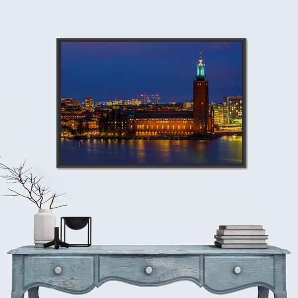 Sunset View Across Lake Malaren Canvas Wall Art-1 Piece-Floating Frame-24" x 16"-Tiaracle