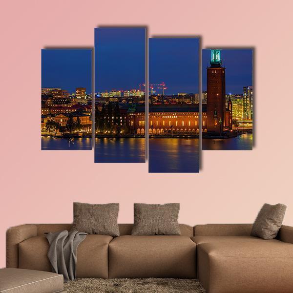 Sunset View Across Lake Malaren Canvas Wall Art-4 Pop-Gallery Wrap-50" x 32"-Tiaracle