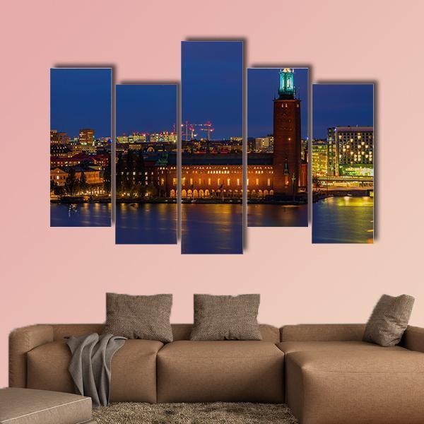 Sunset View Across Lake Malaren Canvas Wall Art-5 Pop-Gallery Wrap-47" x 32"-Tiaracle