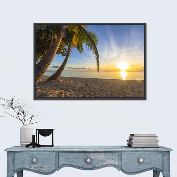 Sunset View At Tropical Fiji Island Canvas Wall Art-1 Piece-Floating Frame-24" x 16"-Tiaracle