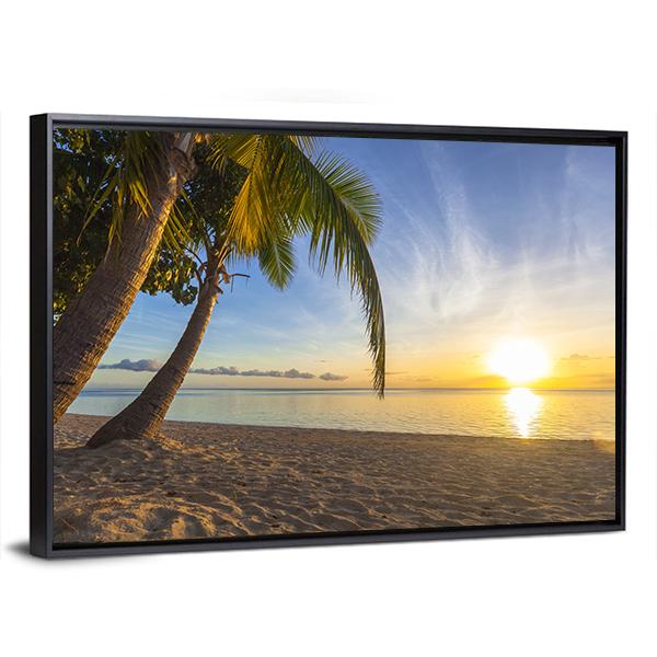 Sunset View At Tropical Fiji Island Canvas Wall Art-3 Horizontal-Gallery Wrap-25" x 16"-Tiaracle