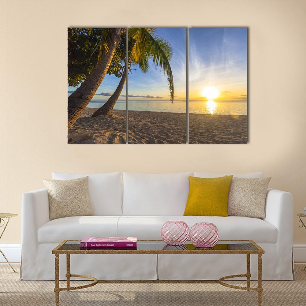 Sunset View At Tropical Fiji Island Canvas Wall Art-3 Horizontal-Gallery Wrap-37" x 24"-Tiaracle