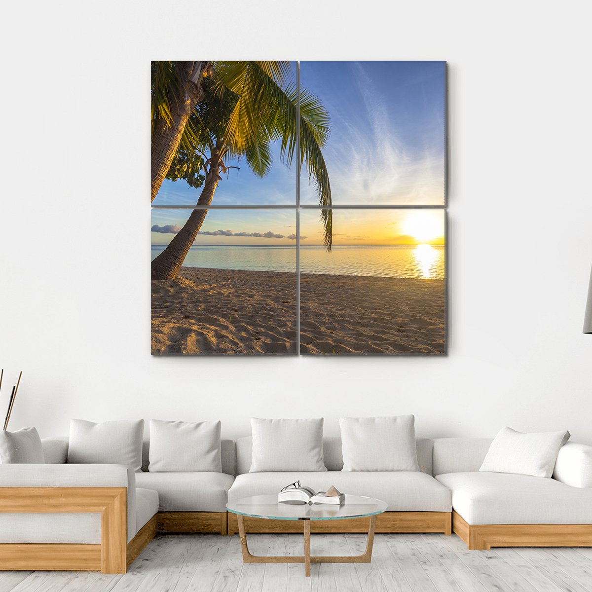 Sunset View At Tropical Fiji Island Canvas Wall Art-4 Square-Gallery Wrap-17" x 17"-Tiaracle