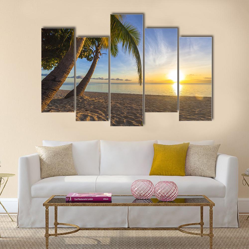 Sunset View At Tropical Fiji Island Canvas Wall Art-5 Pop-Gallery Wrap-47" x 32"-Tiaracle