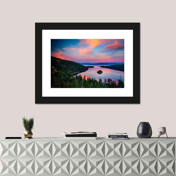 Sunset View Of A Lake Tahoe Canvas Wall Art-1 Piece-Framed Print-30" x 20"-Tiaracle