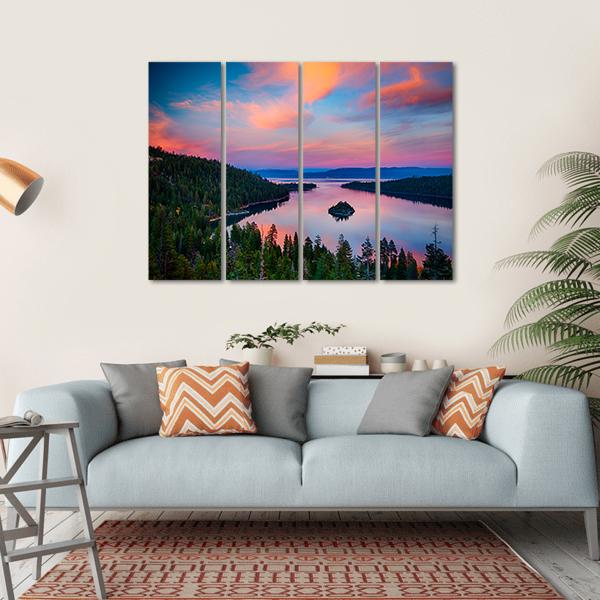 Sunset View Of A Lake Tahoe Canvas Wall Art-4 Horizontal-Gallery Wrap-34" x 24"-Tiaracle
