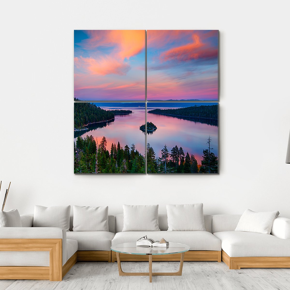 Sunset View Of A Lake Tahoe Canvas Wall Art-4 Square-Gallery Wrap-17" x 17"-Tiaracle