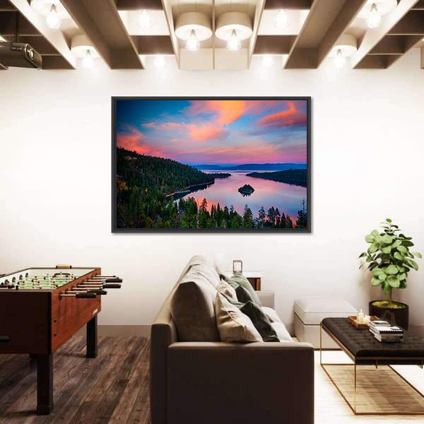 Sunset View Of A Lake Tahoe Canvas Wall Art-5 Horizontal-Gallery Wrap-22" x 12"-Tiaracle