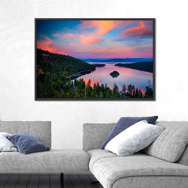 Sunset View Of A Lake Tahoe Canvas Wall Art-5 Horizontal-Gallery Wrap-22" x 12"-Tiaracle
