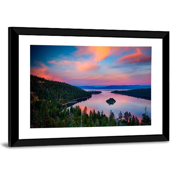Sunset View Of A Lake Tahoe Canvas Wall Art-5 Horizontal-Gallery Wrap-22" x 12"-Tiaracle