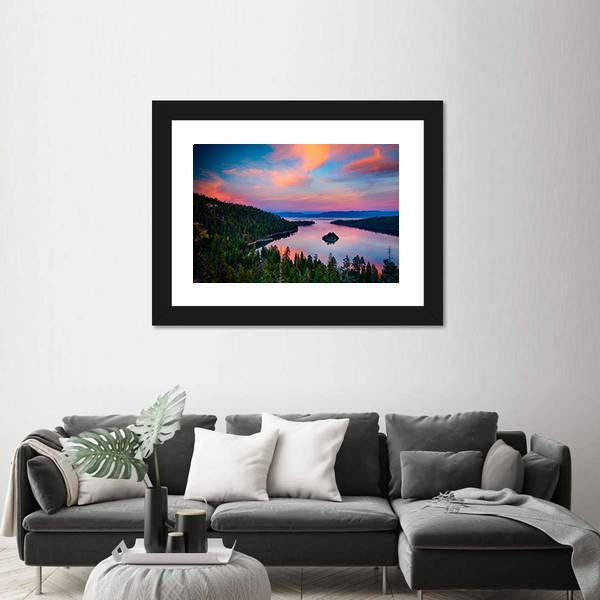 Sunset View Of A Lake Tahoe Canvas Wall Art-5 Horizontal-Gallery Wrap-22" x 12"-Tiaracle