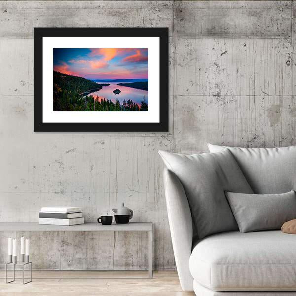 Sunset View Of A Lake Tahoe Canvas Wall Art-5 Horizontal-Gallery Wrap-22" x 12"-Tiaracle