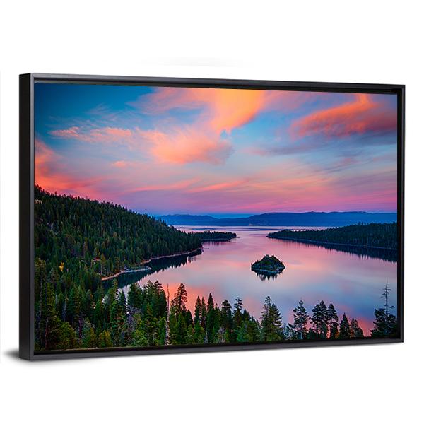 Sunset View Of A Lake Tahoe Canvas Wall Art-5 Horizontal-Gallery Wrap-22" x 12"-Tiaracle