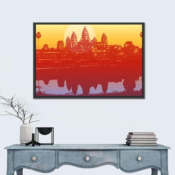 Sunset View Of Angkor Wat Temple Canvas Wall Art-1 Piece-Floating Frame-24" x 16"-Tiaracle