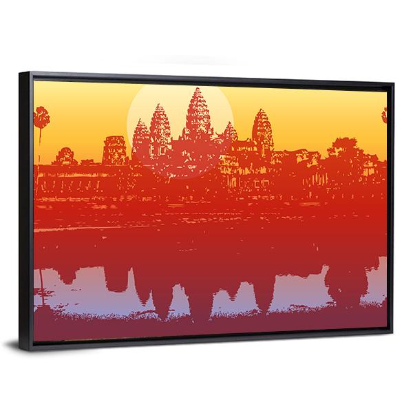 Sunset View Of Angkor Wat Temple Canvas Wall Art-3 Horizontal-Gallery Wrap-25" x 16"-Tiaracle