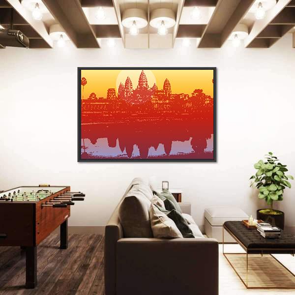 Sunset View Of Angkor Wat Temple Canvas Wall Art-3 Horizontal-Gallery Wrap-25" x 16"-Tiaracle