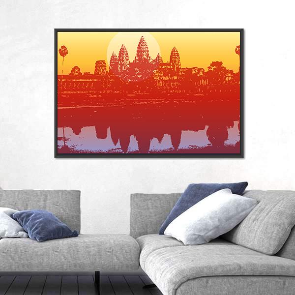 Sunset View Of Angkor Wat Temple Canvas Wall Art-3 Horizontal-Gallery Wrap-25" x 16"-Tiaracle