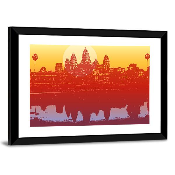 Sunset View Of Angkor Wat Temple Canvas Wall Art-3 Horizontal-Gallery Wrap-25" x 16"-Tiaracle