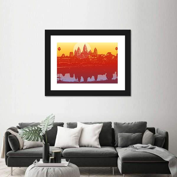 Sunset View Of Angkor Wat Temple Canvas Wall Art-3 Horizontal-Gallery Wrap-25" x 16"-Tiaracle