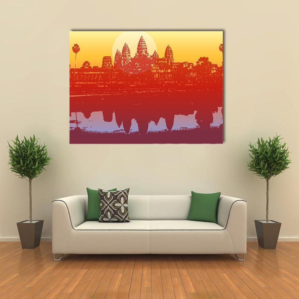 Sunset View Of Angkor Wat Temple Canvas Wall Art-1 Piece-Gallery Wrap-48" x 32"-Tiaracle