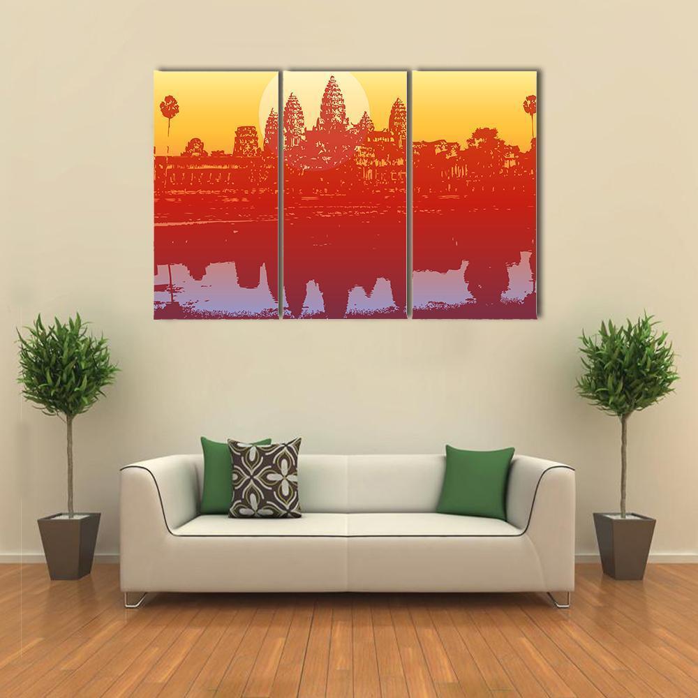 Sunset View Of Angkor Wat Temple Canvas Wall Art-3 Horizontal-Gallery Wrap-37" x 24"-Tiaracle
