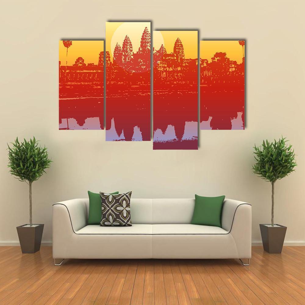 Sunset View Of Angkor Wat Temple Canvas Wall Art-4 Pop-Gallery Wrap-50" x 32"-Tiaracle
