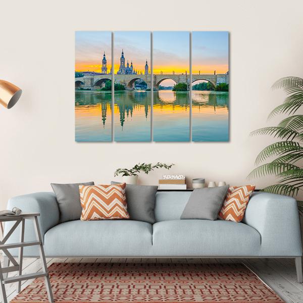 Sunset View Of Basilica De Nuestra Senora De Pilar Canvas Wall Art-4 Horizontal-Gallery Wrap-34" x 24"-Tiaracle