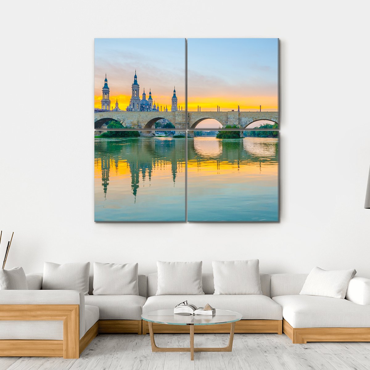 Sunset View Of Basilica De Nuestra Senora De Pilar Canvas Wall Art-4 Square-Gallery Wrap-17" x 17"-Tiaracle
