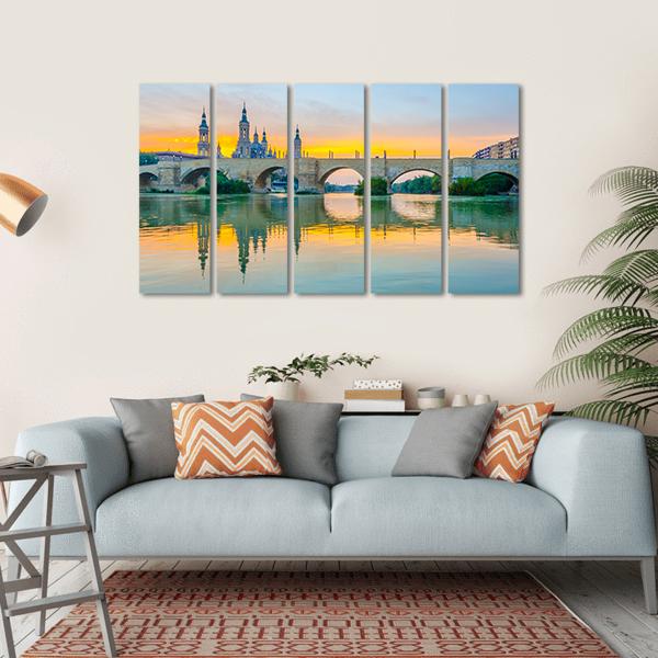 Sunset View Of Basilica De Nuestra Senora De Pilar Canvas Wall Art-4 Horizontal-Gallery Wrap-34" x 24"-Tiaracle