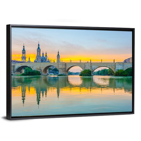 Sunset View Of Basilica De Nuestra Senora De Pilar Canvas Wall Art-3 Horizontal-Gallery Wrap-25" x 16"-Tiaracle