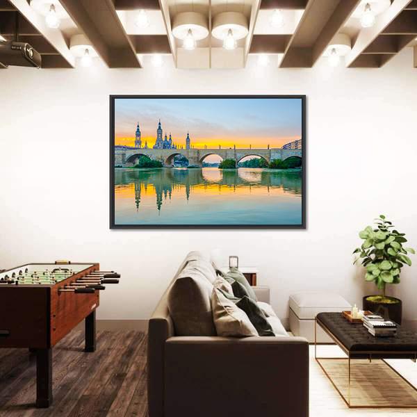 Sunset View Of Basilica De Nuestra Senora De Pilar Canvas Wall Art-3 Horizontal-Gallery Wrap-25" x 16"-Tiaracle