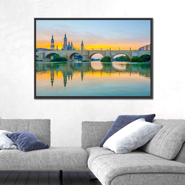 Sunset View Of Basilica De Nuestra Senora De Pilar Canvas Wall Art-3 Horizontal-Gallery Wrap-25" x 16"-Tiaracle