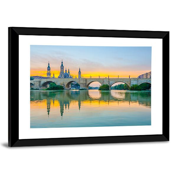 Sunset View Of Basilica De Nuestra Senora De Pilar Canvas Wall Art-3 Horizontal-Gallery Wrap-25" x 16"-Tiaracle