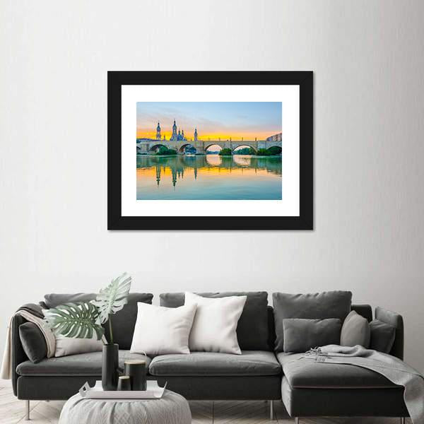 Sunset View Of Basilica De Nuestra Senora De Pilar Canvas Wall Art-3 Horizontal-Gallery Wrap-25" x 16"-Tiaracle