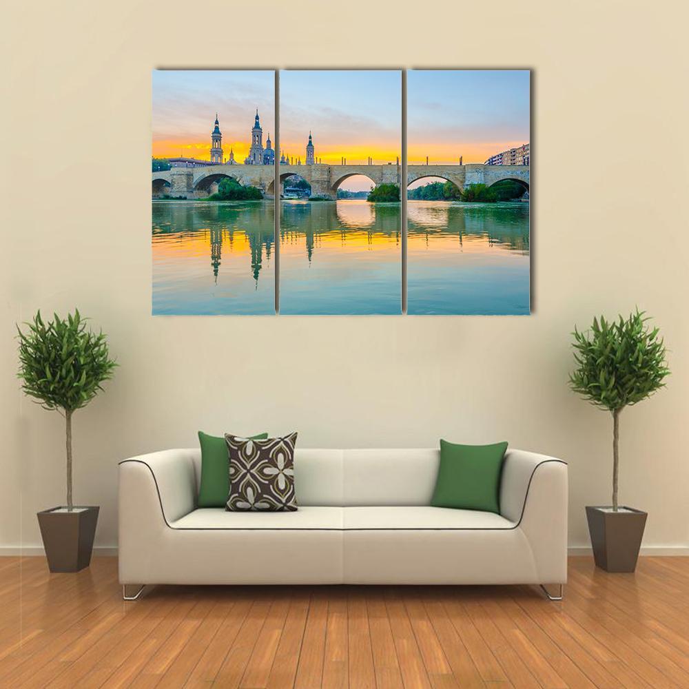 Sunset View Of Basilica De Nuestra Senora De Pilar Canvas Wall Art-3 Horizontal-Gallery Wrap-37" x 24"-Tiaracle