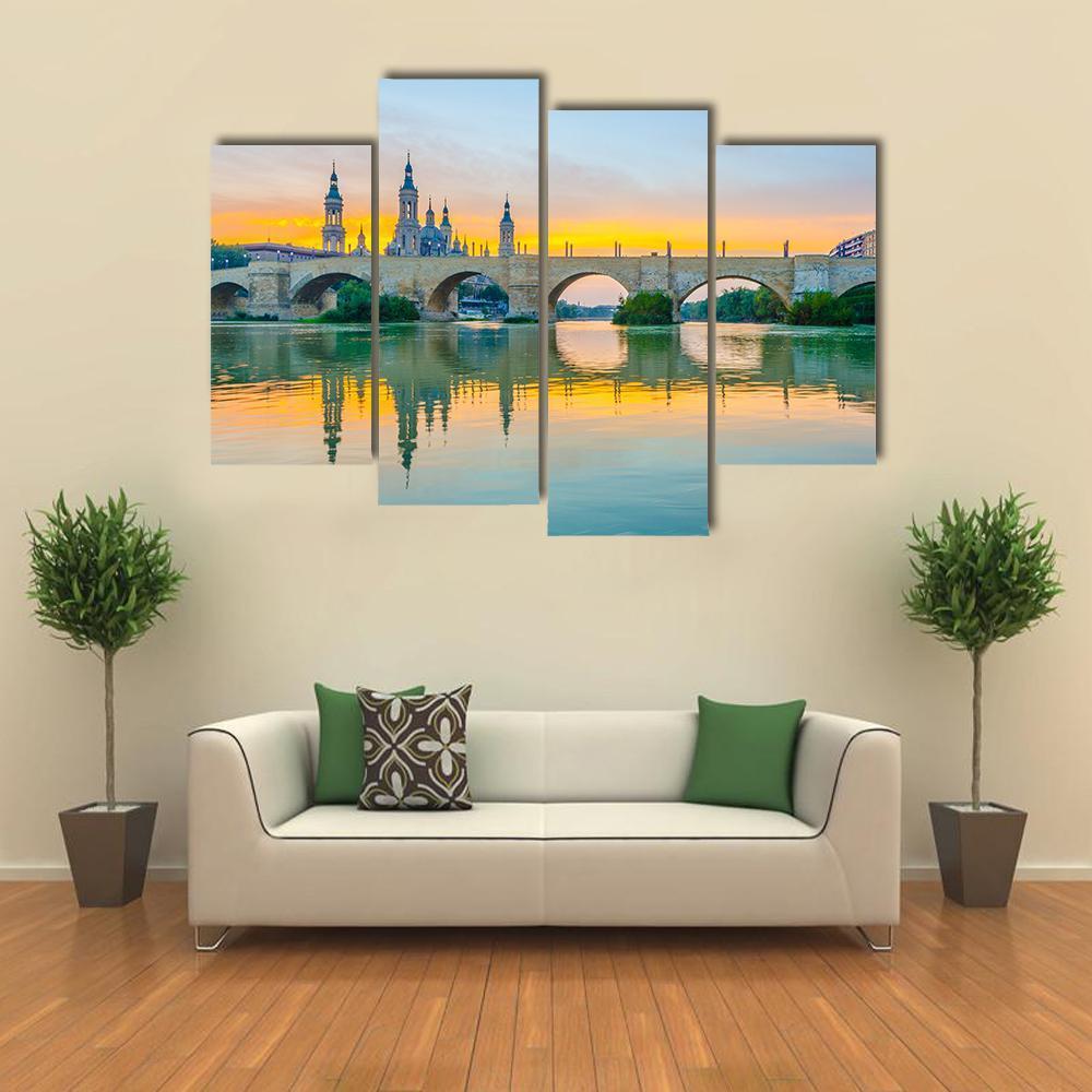 Sunset View Of Basilica De Nuestra Senora De Pilar Canvas Wall Art-4 Pop-Gallery Wrap-50" x 32"-Tiaracle