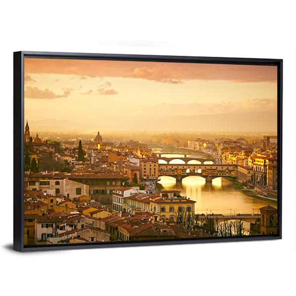 Sunset View Of Bridge Ponte Vecchio Canvas Wall Art-3 Horizontal-Gallery Wrap-25" x 16"-Tiaracle