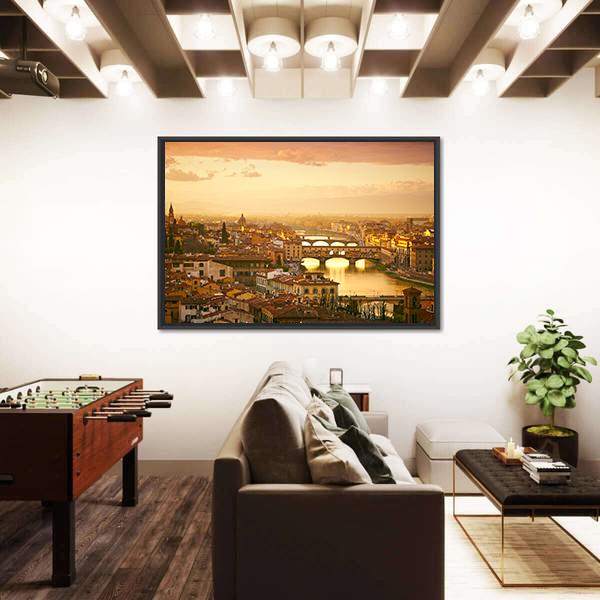 Sunset View Of Bridge Ponte Vecchio Canvas Wall Art-3 Horizontal-Gallery Wrap-25" x 16"-Tiaracle