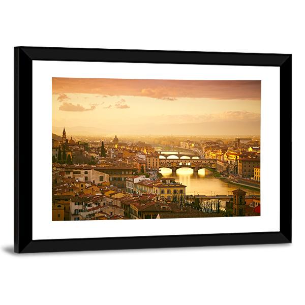 Sunset View Of Bridge Ponte Vecchio Canvas Wall Art-3 Horizontal-Gallery Wrap-25" x 16"-Tiaracle