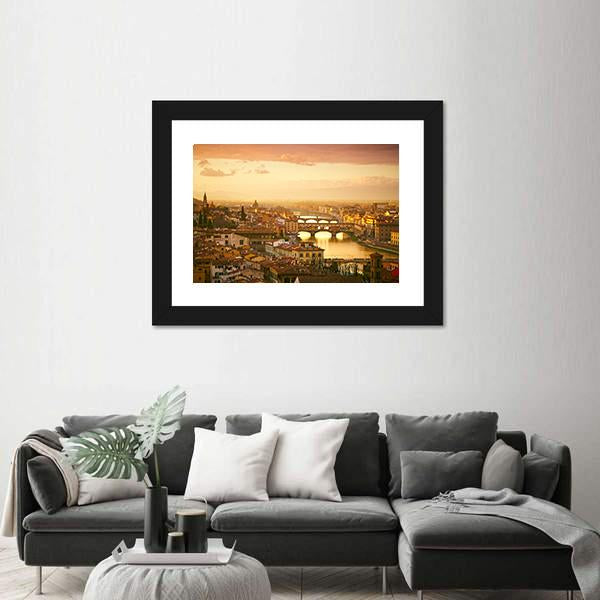 Sunset View Of Bridge Ponte Vecchio Canvas Wall Art-3 Horizontal-Gallery Wrap-25" x 16"-Tiaracle