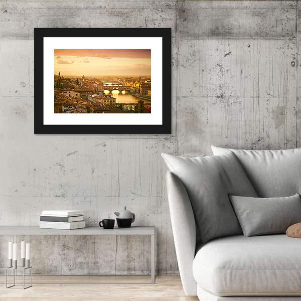 Sunset View Of Bridge Ponte Vecchio Canvas Wall Art-3 Horizontal-Gallery Wrap-25" x 16"-Tiaracle