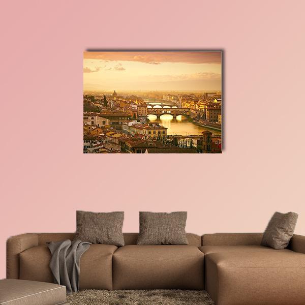 Sunset View Of Bridge Ponte Vecchio Canvas Wall Art-1 Piece-Gallery Wrap-48" x 32"-Tiaracle