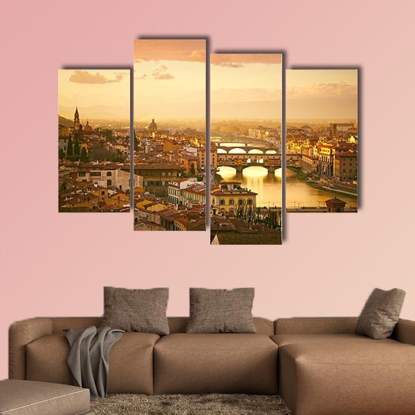 Sunset View Of Bridge Ponte Vecchio Canvas Wall Art-4 Pop-Gallery Wrap-50" x 32"-Tiaracle