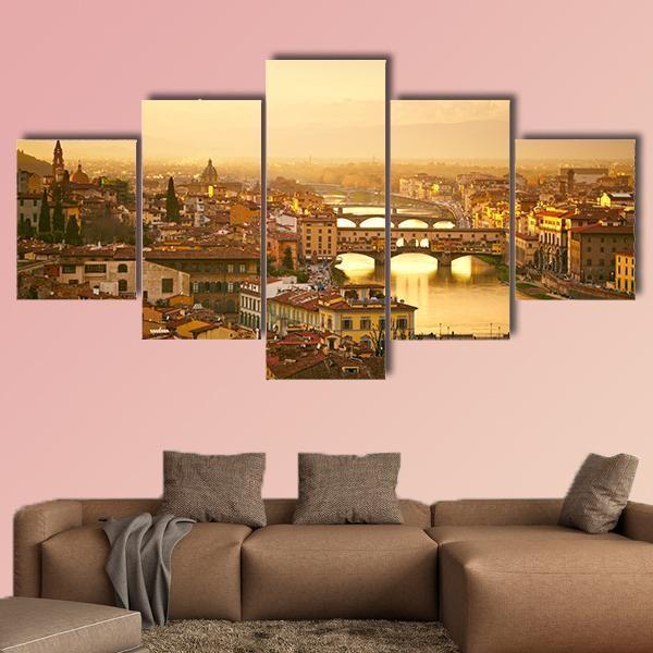 Sunset View Of Bridge Ponte Vecchio Canvas Wall Art-5 Star-Gallery Wrap-62" x 32"-Tiaracle