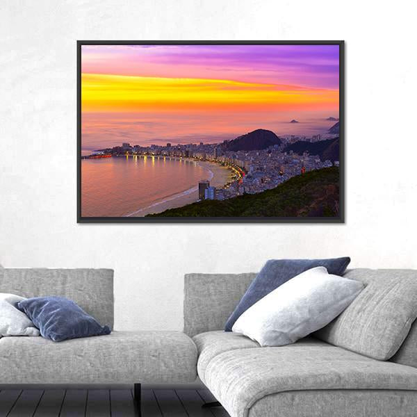 Sunset View Of Copacabana Beach Panoramic Canvas Wall Art-1 Piece-36" x 12"-Tiaracle