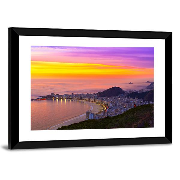 Sunset View Of Copacabana Beach Panoramic Canvas Wall Art-1 Piece-36" x 12"-Tiaracle