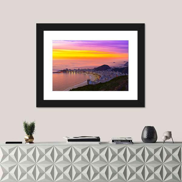 Sunset View Of Copacabana Beach Panoramic Canvas Wall Art-1 Piece-36" x 12"-Tiaracle