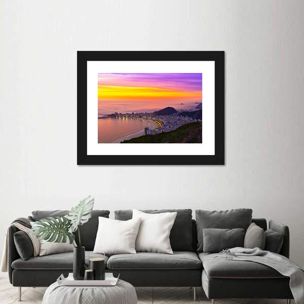 Sunset View Of Copacabana Beach Panoramic Canvas Wall Art-1 Piece-36" x 12"-Tiaracle